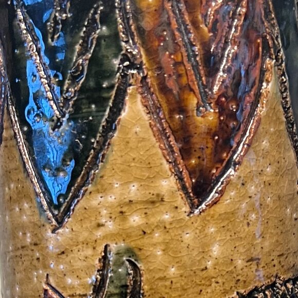 Vtg Otagiri Mercantile Company OMC Japan Handcrafted Incised Glazed Pottery Vase - Picture 11 of 15